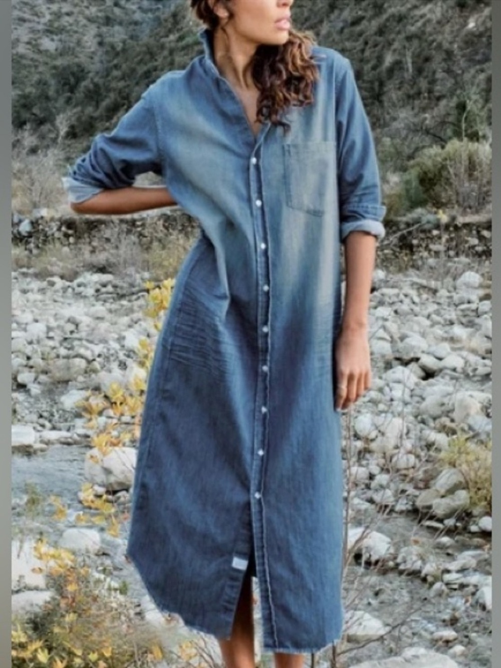 Frank & Eileen Rory Denim Maxi Dress Long Sleeve Minimalist Casual Western USA - Picture 10 of 10
